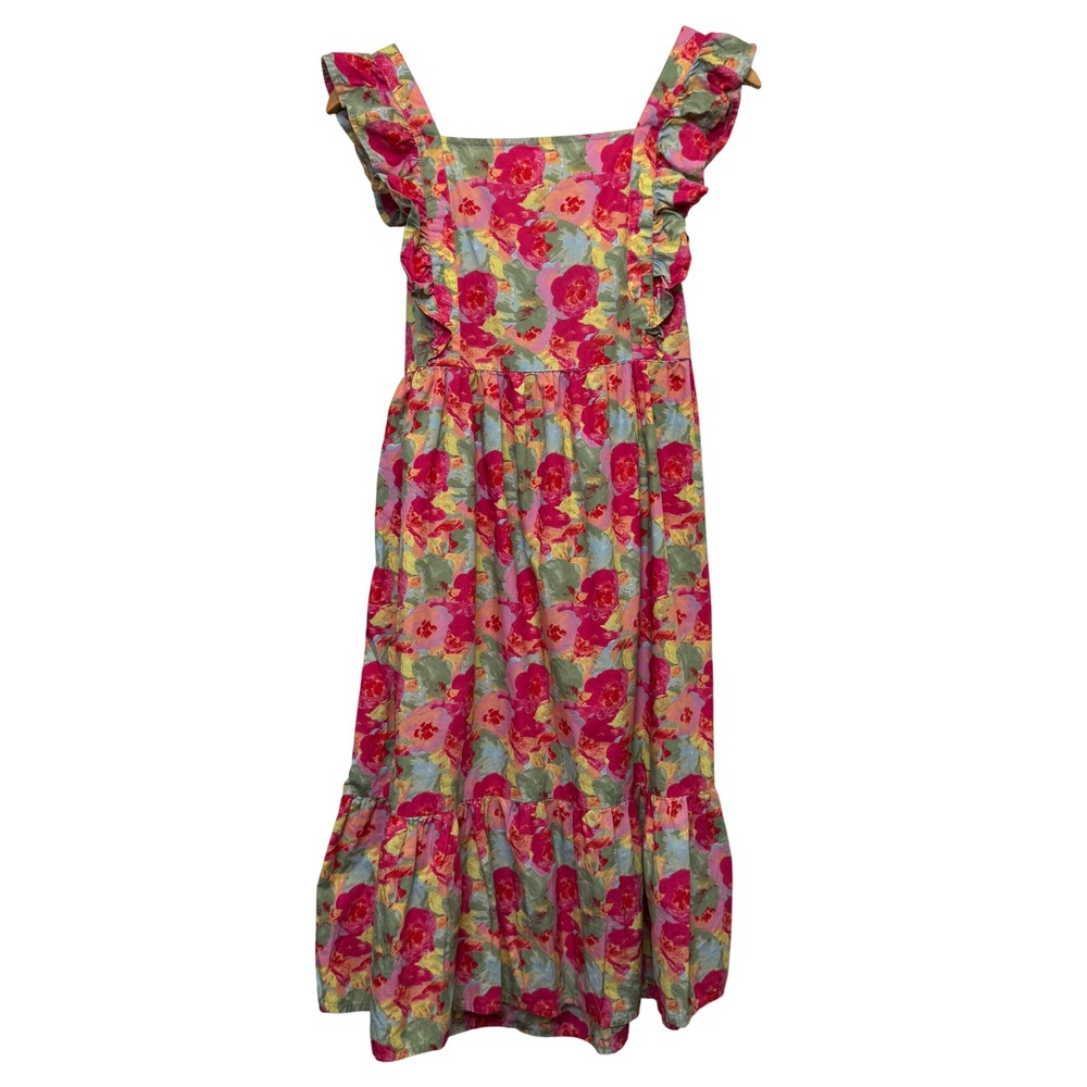 Peyton‎ & Parker Girls Floral Midi Dress XL 16 Pink Ruffle Open Back Cottagecore